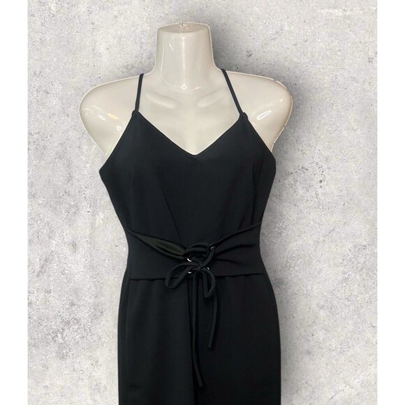 The Vintage Shop Women's Large Black Halter Top Lace Up Detail MIDI Dress - Picture 1 of 6